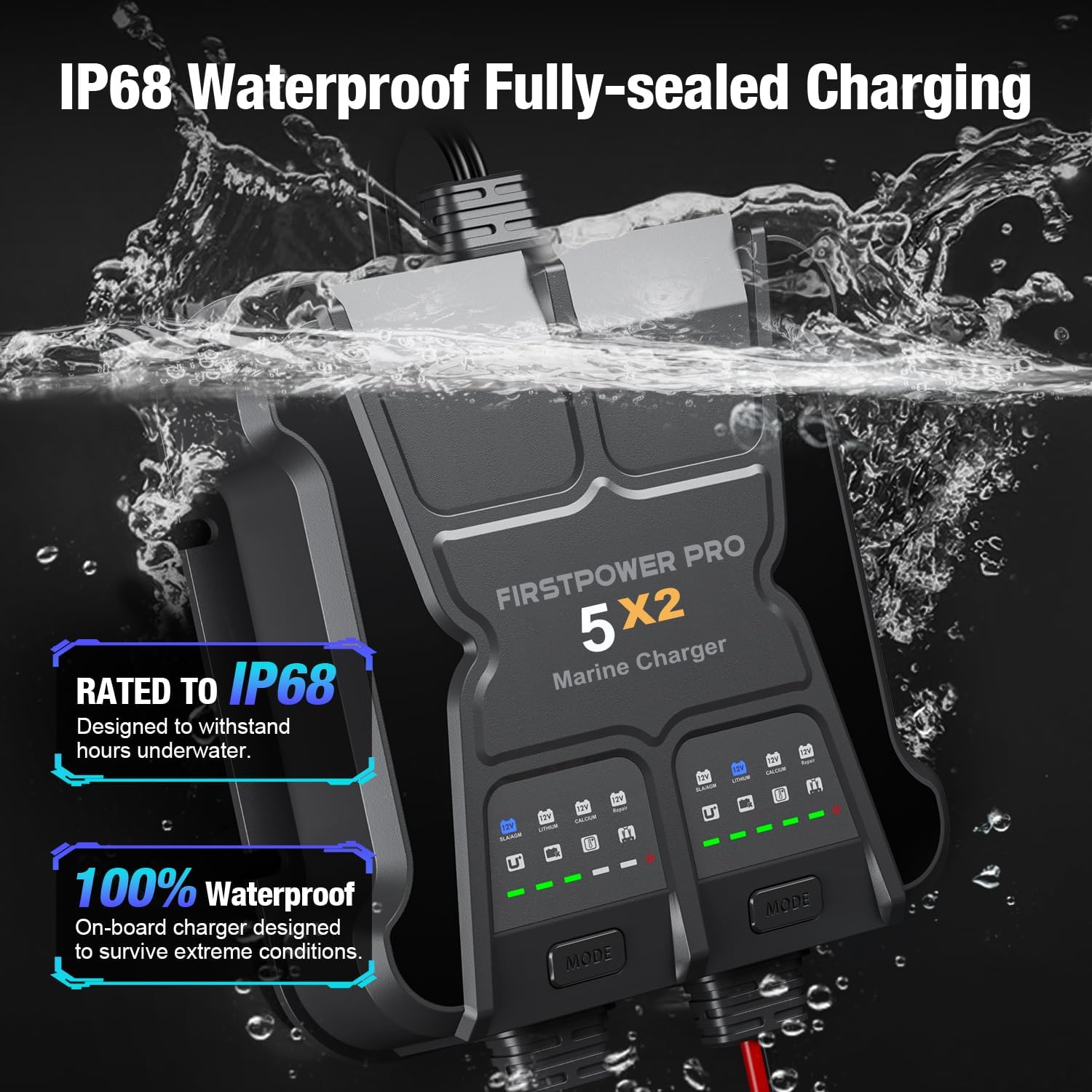 2 Bank Marine Battery Charger 5X2, 10A (5A\/Bank) - 12V Waterproof Onboard Battery Charger, Battery Maintainer & Desulfator for SLA\/AGM, Lithium (LiFePO4), Calcium & Deep-Cycle Battery- Charged 24\/7 - Image 3