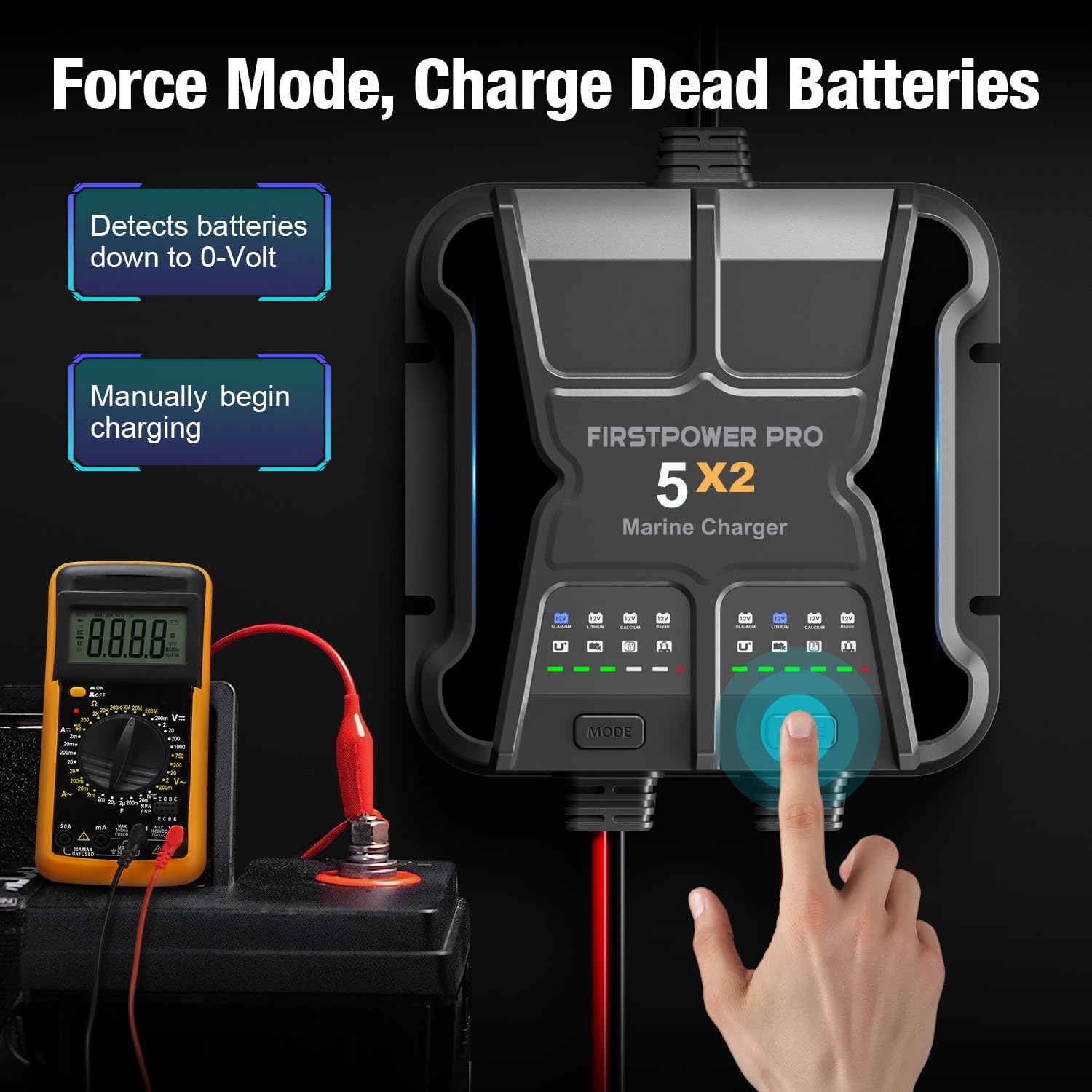 2 Bank Marine Battery Charger 5X2, 10A (5A\/Bank) - 12V Waterproof Onboard Battery Charger, Battery Maintainer & Desulfator for SLA\/AGM, Lithium (LiFePO4), Calcium & Deep-Cycle Battery- Charged 24\/7 - Image 6