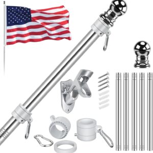 American Flag Pole Kit, Including 100% Polyester 3x5 ft US Flag, 5 Ft Aluminum White No Tangle Spinning Pole and Multi-Position Flag Pole Bracket