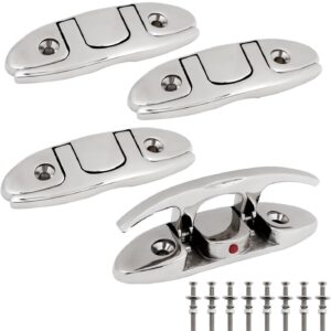 AMHSNIJI Marine Accessories Boat Folding Down Dock Cleat, 316 Stainless Steel, Flush Mount, Rope, Flip Up Cleat 4 Pcs, 4.7 ", 6"