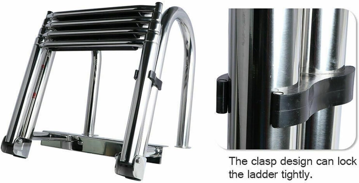 Boat Accessories Marine 4 Step Folding Telescoping Boat Ladder Stainless Steel Inboard Rail Dock Heavy Duty Siwmming Ladder - Image 3