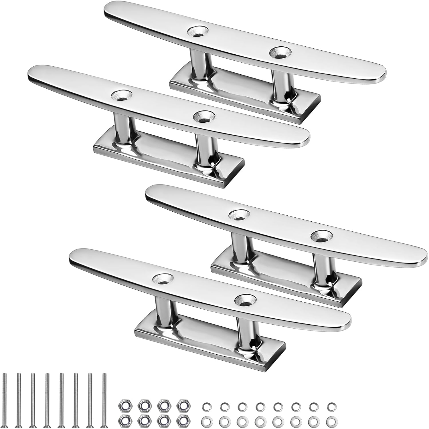 Boat Cleats 6 Inch, Marine Grade 316 Stainless Steel Boat Mooring Cleat Pack of 4, Installation Accessories Included