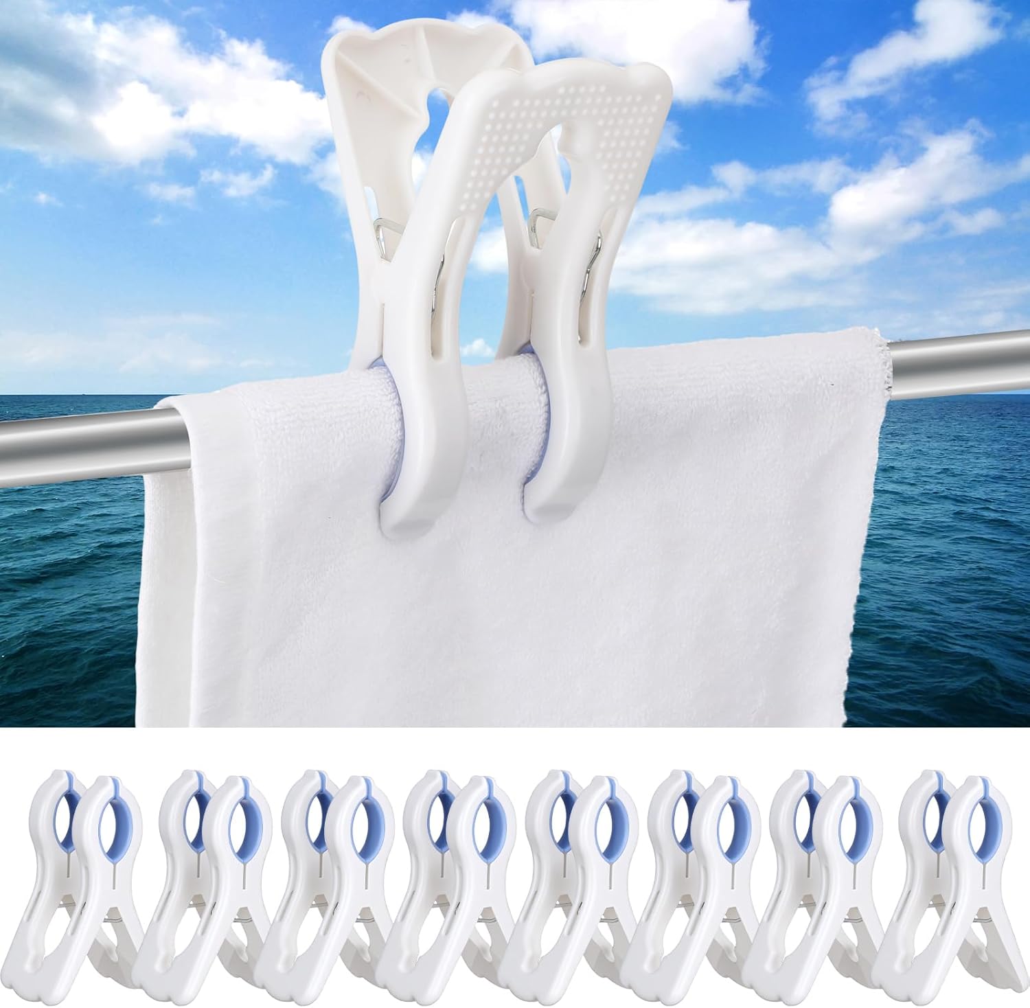 Hushee 8 Pack Marine Boat Rail Towel Clips Storm Proof Large Clips Pontoon Boat Towel Organizer Multi-Purpose Outdoor Laundry for Beach Pontoon Fishing Cruise Travel - Image 10