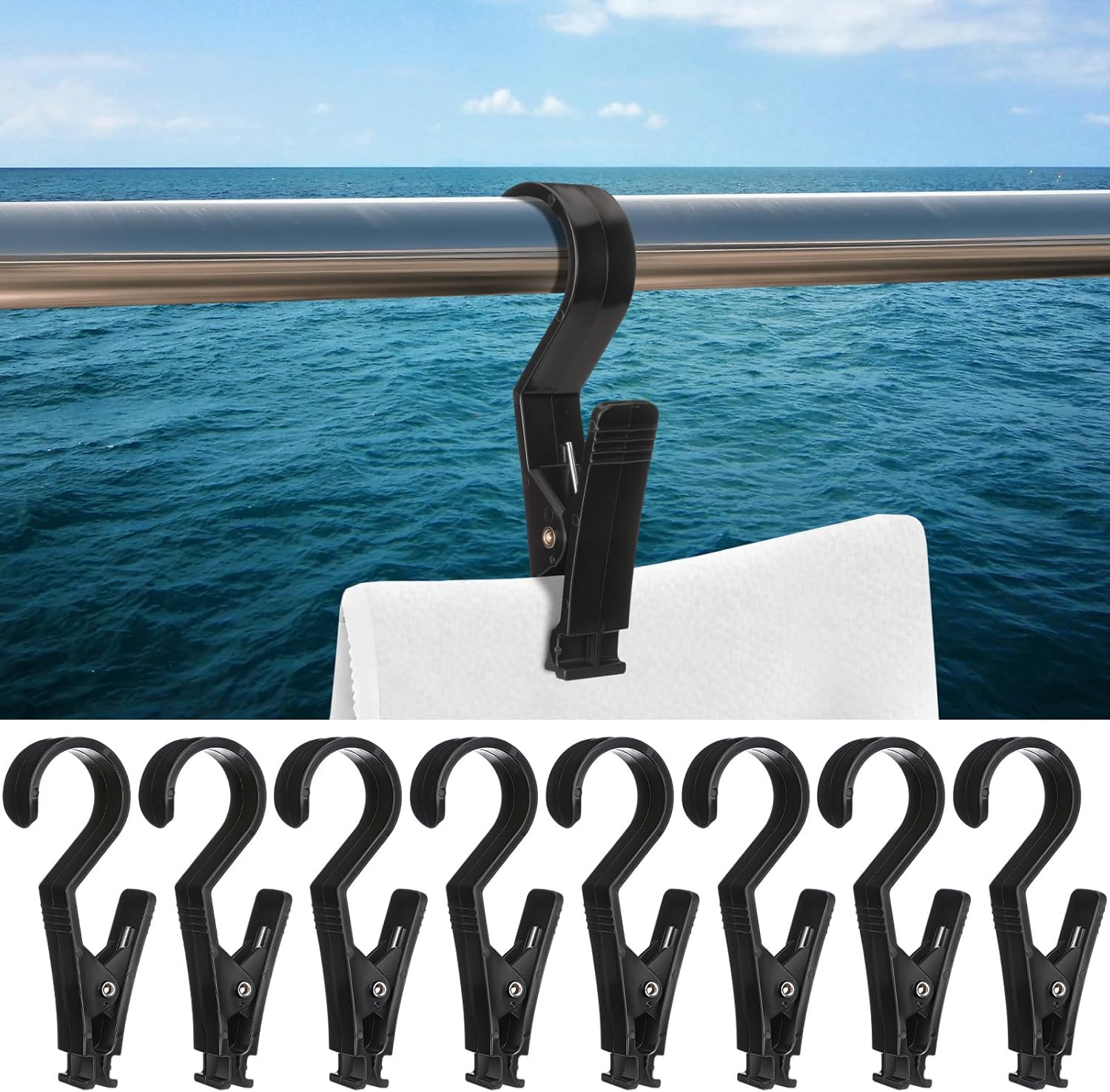 Hushee 8 Pack Marine Boat Rail Towel Clips Storm Proof Large Clips Pontoon Boat Towel Organizer Multi-Purpose Outdoor Laundry for Beach Pontoon Fishing Cruise Travel - Image 11