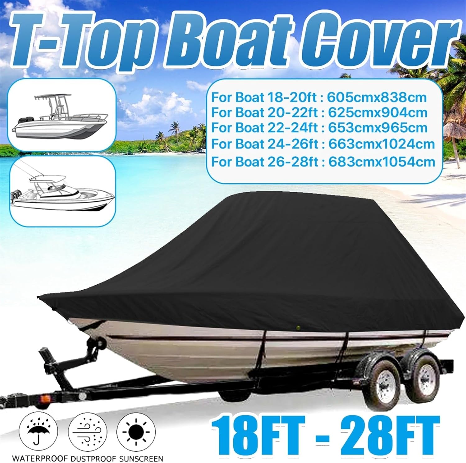 Wingxaoyy Marine Accessories 18-28ft 600D Jumbos Cruiser Boat-Cover Heavy-Duty Oceansouth Marine Water Sun Proof UV Protection Fish-Ski VHull Mooring Cover(26-28FT) - Image 3