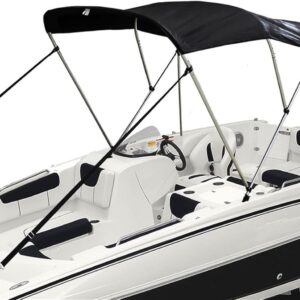 Wingxaoyy Marine Accessories 3 Bow Biminii Top Canvas Cover Roof Canopy Boot Cover w\/Frame 600D Waterproof Sunshade UV Protection for V-Hull Jon Boats(79-90 Black)